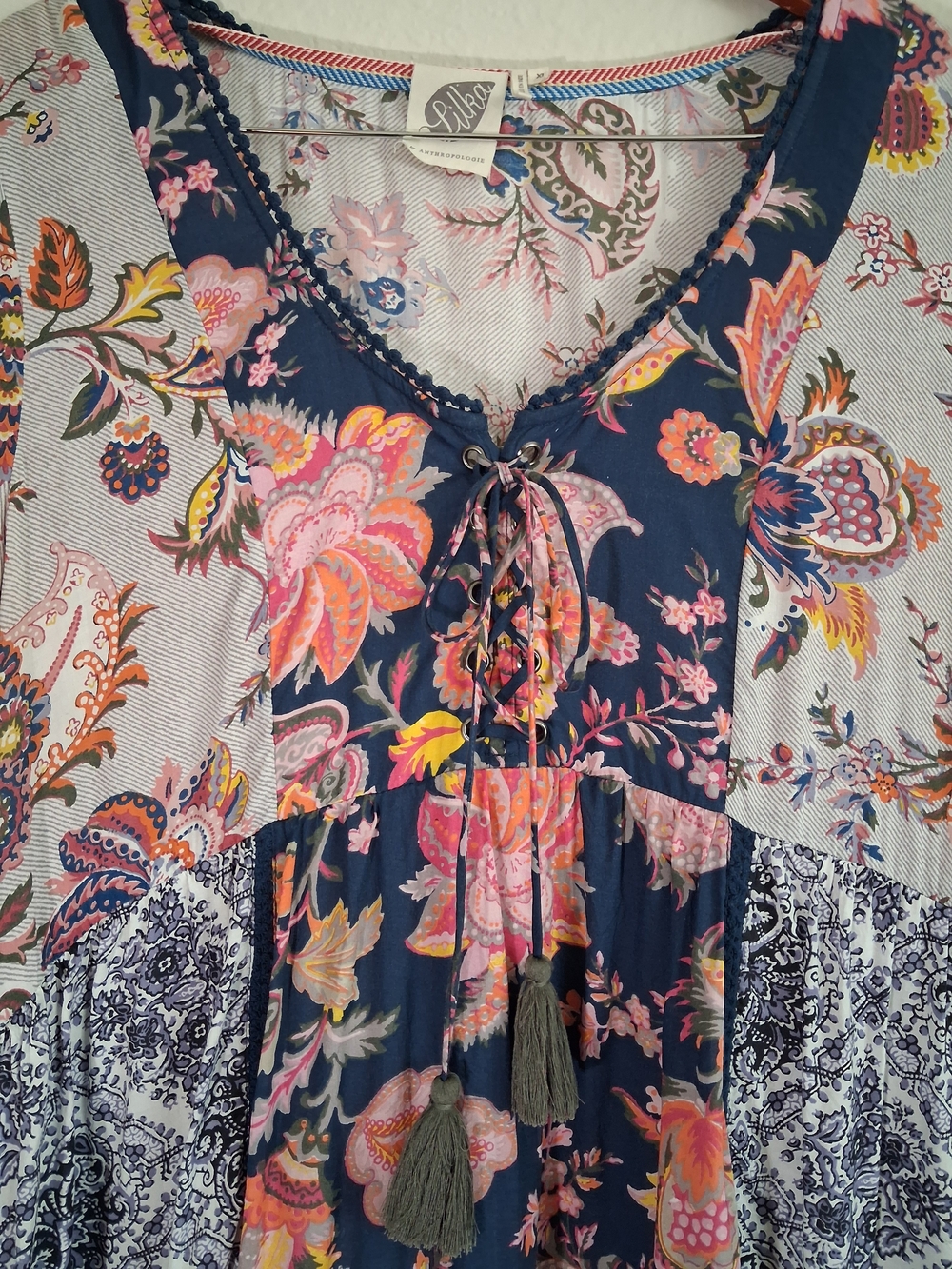Lilka by Anthropologie Navy Floral Patchwork Dress with Pink Accents - Picture 6 of 9